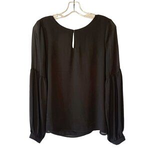 EXPRESS Gray Chiffon Long Balloon Sleeve Lined Collarless Women's Blouse NWT S